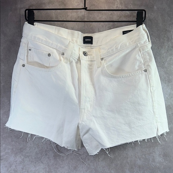 NWOT EDWIN White Denim Women's Jean Shorts Sz 27 CAI Short Cut Off made in USA - Picture 1 of 11